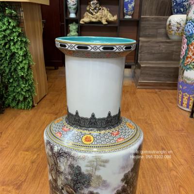 Bình hình trụ họa tiết Xóm Núi